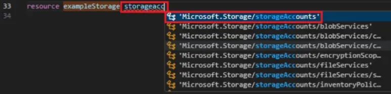 Screenshot of selecting storage accounts for resource type