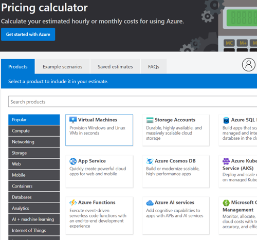 Pricing Calculator step 2 find the Virtual Machines