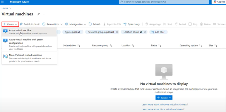 Creating a Virtual Machine in the Azure Portal