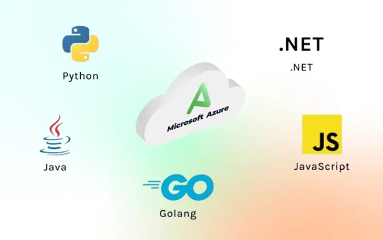 Programming language logos for Python, Java, GoLang, JavaScript, and Microsoft Azure .NET.
