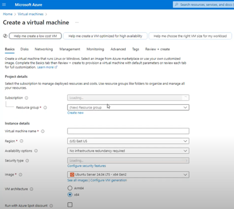 Creating a Virtual Machine in Azure