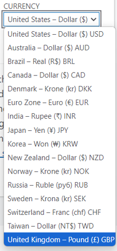 Selecting currency in Azure Pricing Calculator