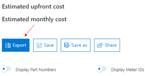 File export to excel in Azure Pricing Calculator