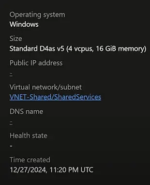Screenshot van een Azure VM