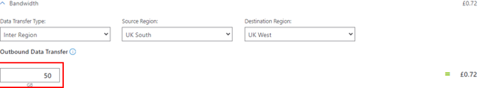 Step 7 Pricing Calculator Azure example setting data transfer bandwidth