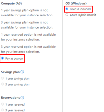 Azure Pricing Calculator pricing models and options for savings